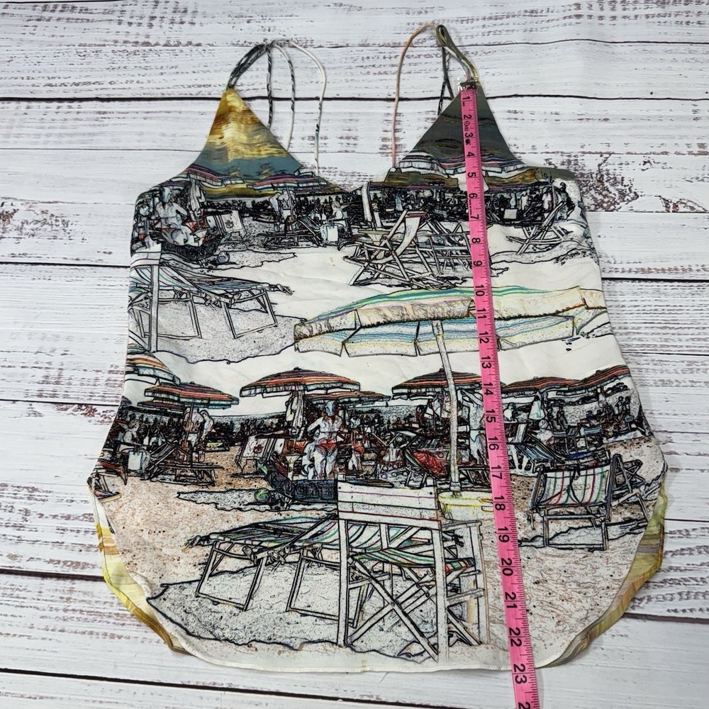 Amanda Uprichard Cami Women M Beach Sunset Graphic 100% Silk Spaghetti Strap - Picture 5 of 10